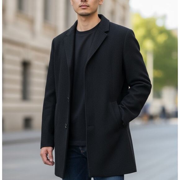 Kenneth Cole New York Men's Wool Blend Jacket Black Pea Coat Size 42 - Picture 1 of 7